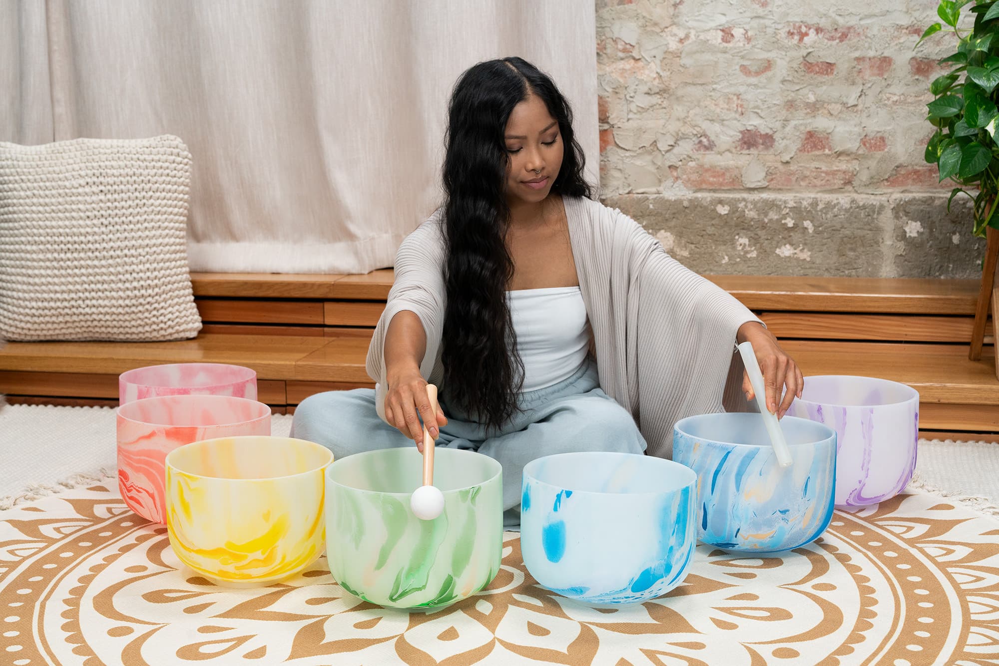 Marble Crystal Singing Bowl Chakra Set 7 pcs - B4/A4/G4/F4/E4/D4/C4/432 Hz