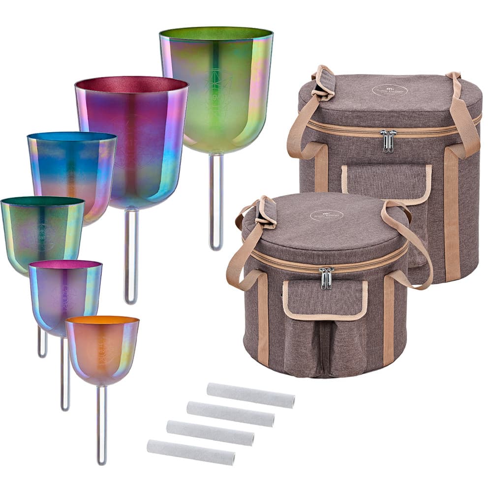 6-piece Essence Solfeggio Crystal Singing Bowl Set