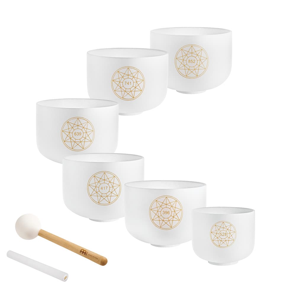 Solfeggio Crystal Singing Bowl Set 6 pcs - Ut 396 Hz/Re 417 Hz/Mi 528 Hz/Fa 639 Hz/Sol 741 Hz/La 852 Hz